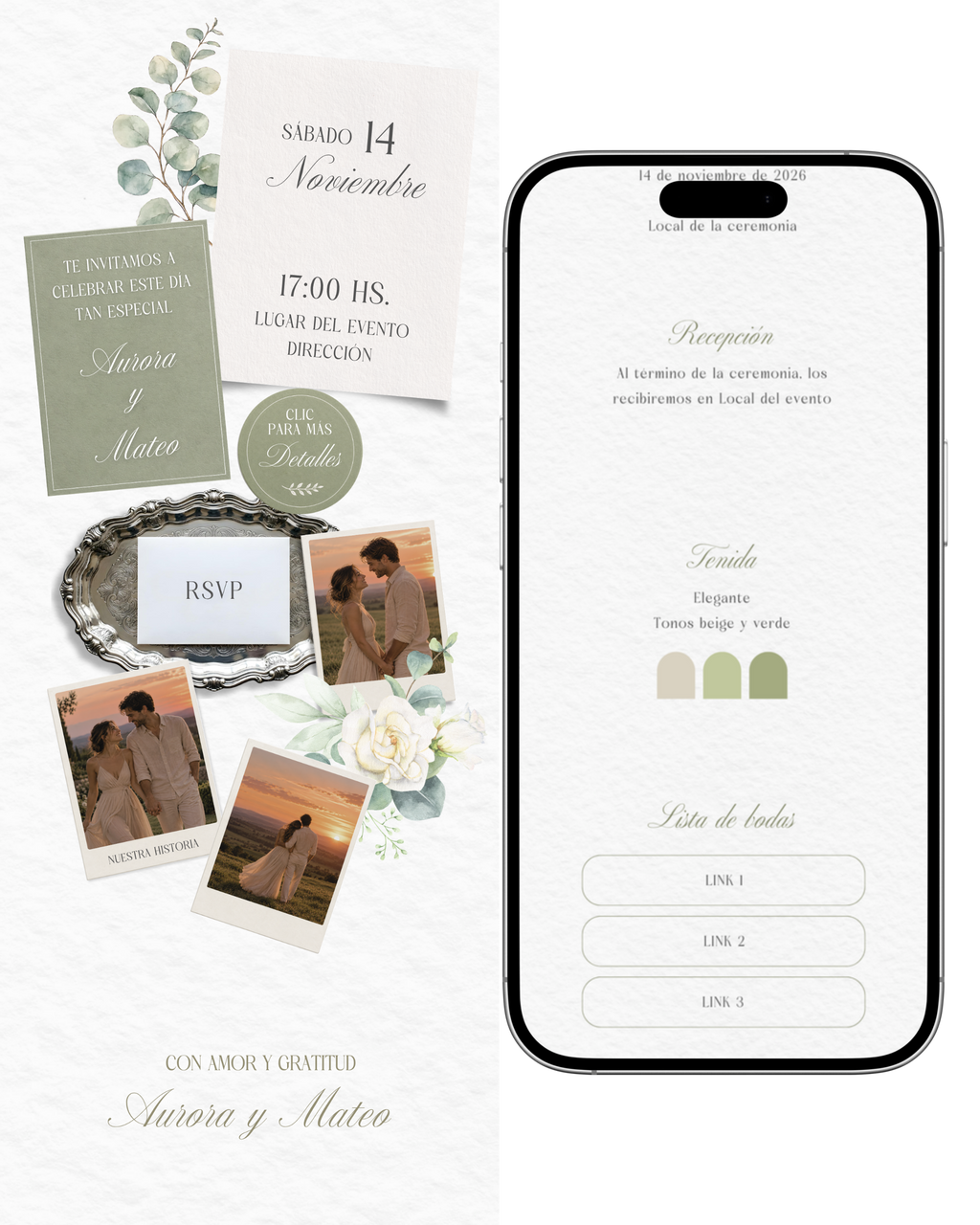 Web Scrapbook Prediseñada | Boda | Flores blancas y eucaliptos