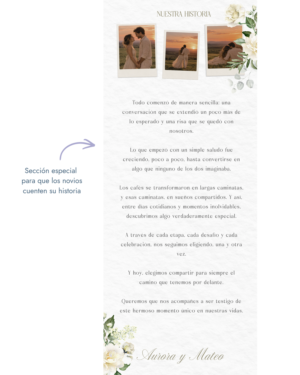 Web Scrapbook Prediseñada | Boda | Flores blancas y eucaliptos