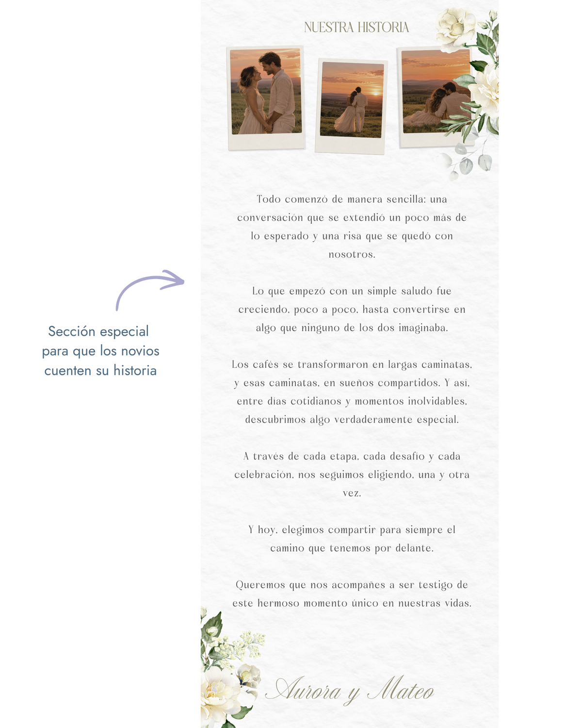 Web Scrapbook Prediseñada | Boda | Flores blancas y eucaliptos
